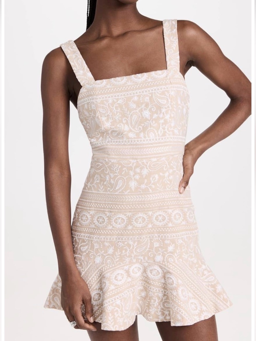 Alice + Olivia Cream and White Embroidered Fit-and-Flare Mini Dress